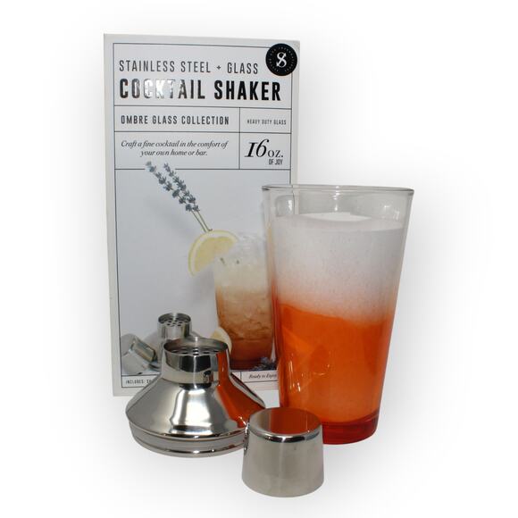 NEW Cocktail Shaker 16 oz Orange Ombre Glass StainlessSteel Gift - Picture 3 of 12